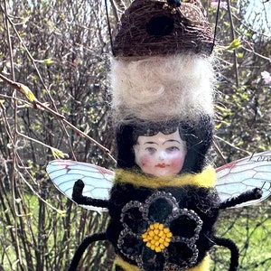 Bumble Bee Ornament Needle Felted Doll Anthropomorphic Girl Bee Lorelie Kay Original image 5