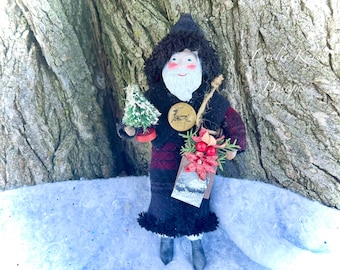 Woodland Santa Spun Cotton Ornament OOAK Large Belsnickle Santa Heirloom Ornament Art Doll Lorelie Kay Original