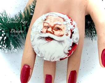 Santa Statement Ring Resin Christmas Holiday Jewelry Lorelie Kay Original