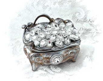 Large Rhinestones Crystal Jewelry Box Elegant Jewelry Casket Assemblage Art Keepsake Box Lorelie Kay Original