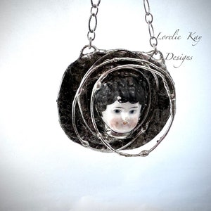 Sprialing Frozen Charlotte Necklace Soldered Doll Pendant One-of-a-Kind Lorelie Kay Original