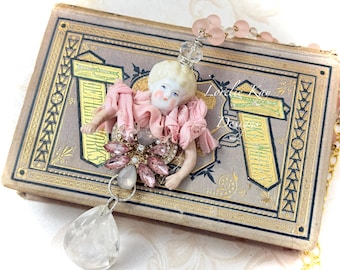 The Pink Princess Art Doll Necklace Or Ornament  Antique German Doll  One-of-a-Kind Assemblage Pendant