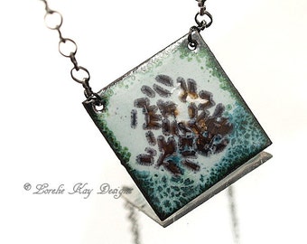 Abstract  Enamel Necklace Abstract Moden Kiln Enameled  Pendant One-of-a-Kind Handmade Pendant