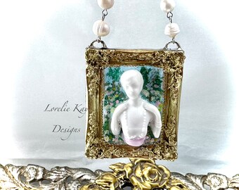 The Painting Comes to Life Doll Necklace Impressionist Style Miniature Painting Art Pendant Lorelie Kay Original