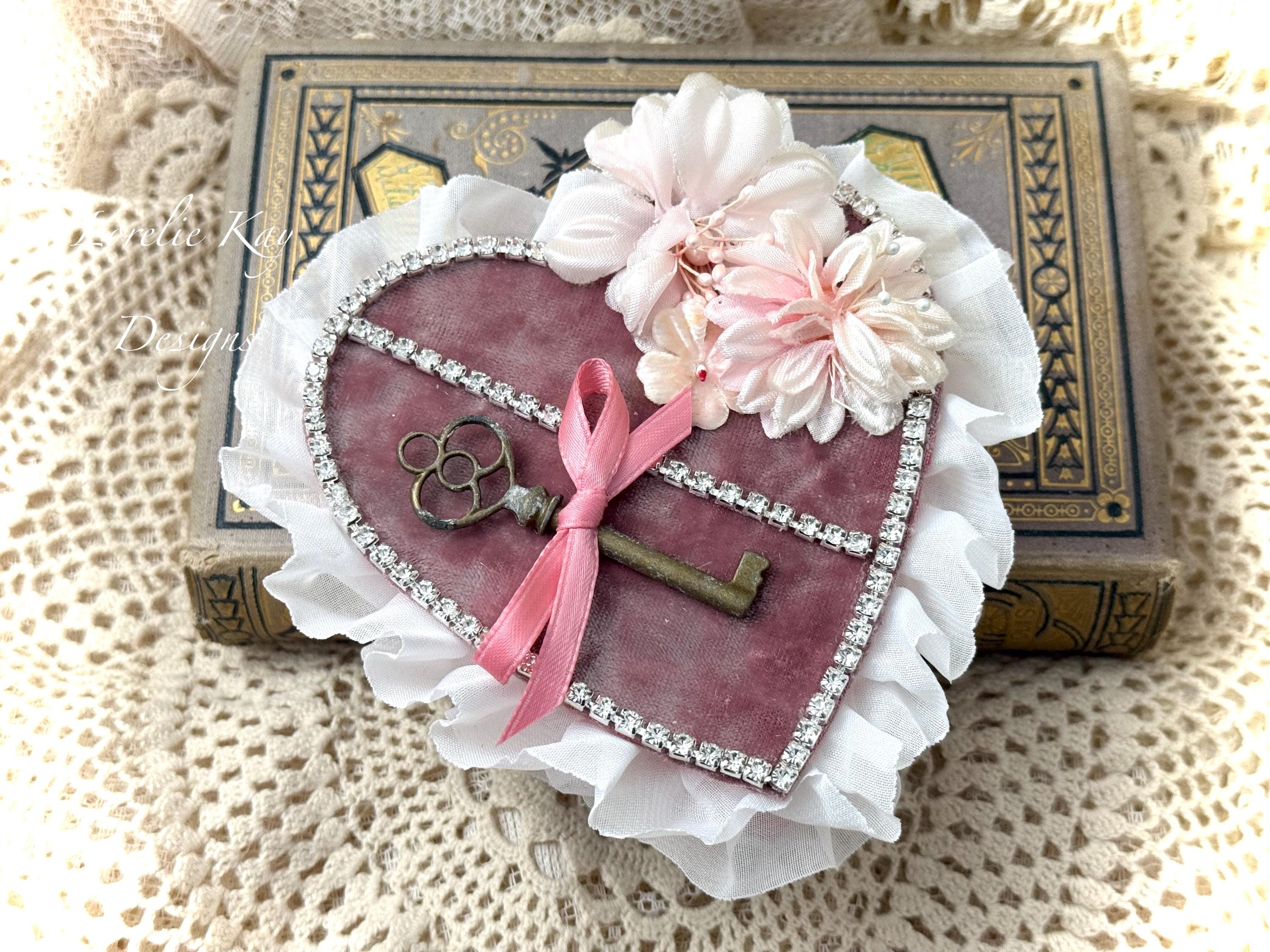 Key to My Heart Shabby Velvet Heart Candy Box Vintage Inspired