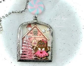 Gingerbread Girl  House Dollhouse Necklace  Miniature Dollhouse Diorama  Lorelie Kay Designs