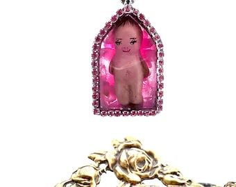 Miniature Hand Painted Kewpie Doll Necklace Lorelie Kay Original Amulet Dome Pendant
