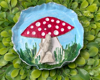 Mushroom & Gnome Ring Dish One-of-a-Kind Hand Sculpted Clay Trinket Dish Lorelie Kay Original