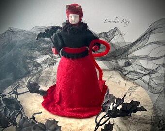 The Devil’s Ball Art Doll Spun Cotton Sculpture Devil Girl Halloween Decoration One-of-a-kind Lorelie Kay Original
