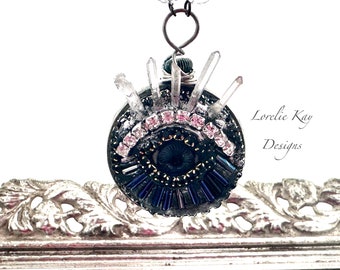 Blingy Evil Eye Pocket Watch Necklace Quartz Crystal Eye Statement Pendant One-of-a-kind Eye Pendant Lorelie Kay Original