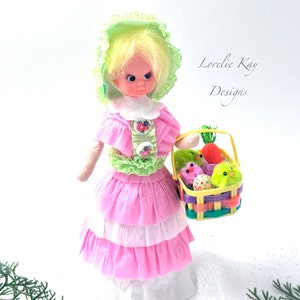Easter Parade Doll Girl Doll Pink Retro Spring Doll Decor Easter Decoration Lorelie Kay Designs