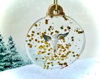 Peace Frozen Charlotte Angel  Ornament Resin Winter Theme Christmas Tree Ornament Lorelie Kay Original