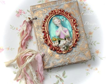 Garden Tea Party Art Doll Miniature Book Sculpted Personal Journal Photo Album Assemblage Art Piece One-of-a-Kind Lorelie Kay Original