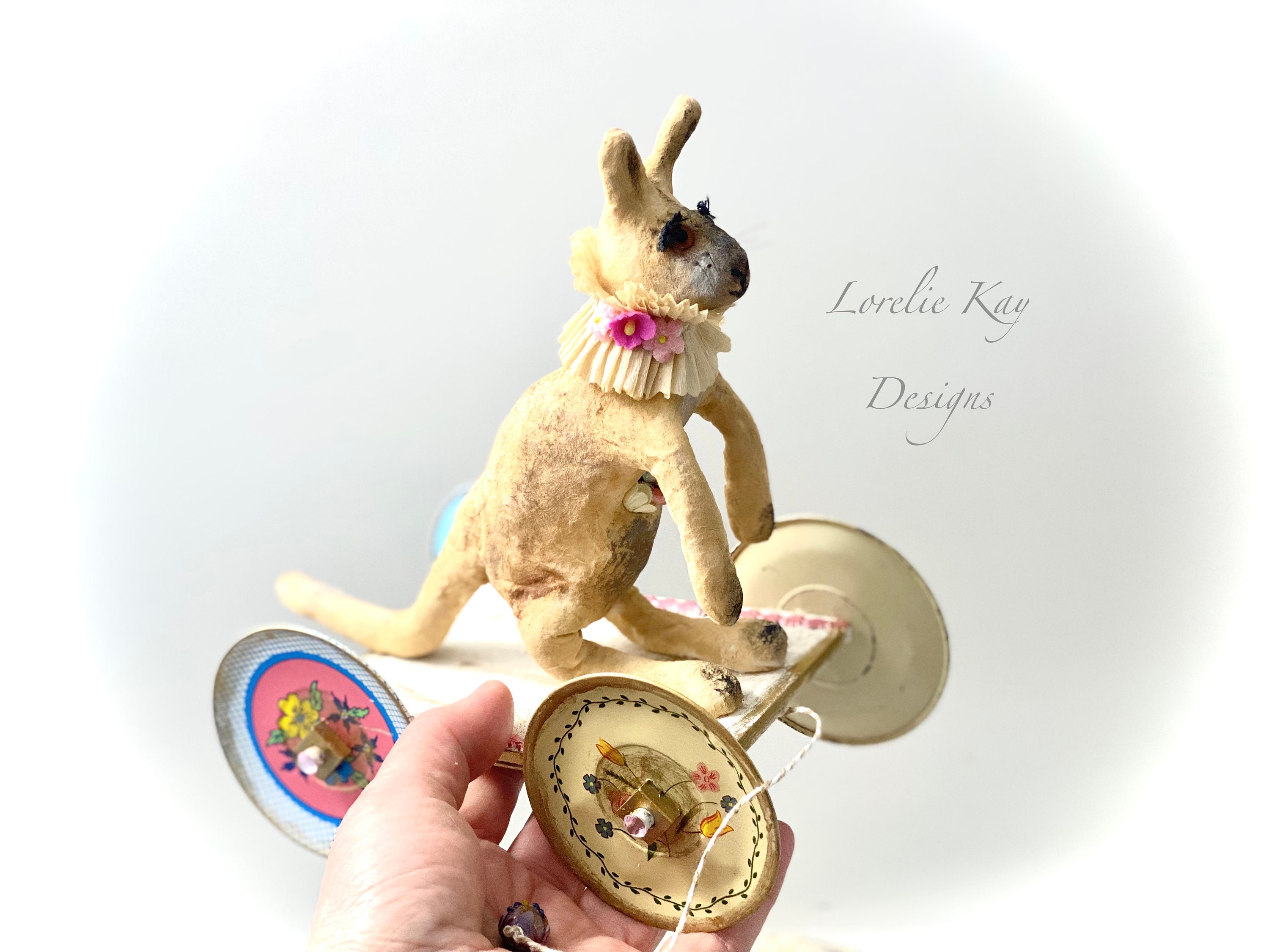 Kandi the Kangaroo Spun Cotton Menagerie Figure Pull Toy Art