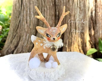 Retro  Spun Cotton Deer Christmas Winter Decoration Lorelie Kay Original