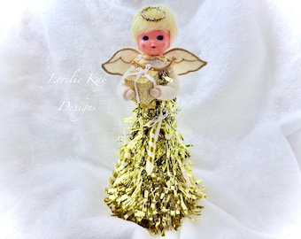 The Golden Angel Retro Doll Tree Topper Art Doll Tinsel Christmas Tree Art Doll Kitschy Christmas Lorelie Kay Original