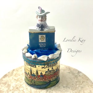 All The King&#39;s Men Art Doll Assemblage Sculpture Functional Storage Box Castle Tin Art Doll Tin Mixed Media Art Doll