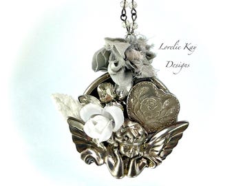 Angel Rose Necklace Pocket Watch Pendant One-of-a-Kind Pocketwatch Lorelie Kay Designs Original
