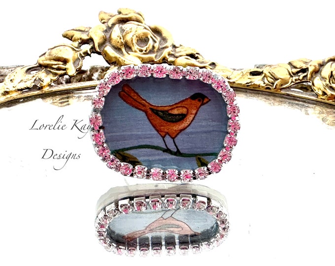 Folk Art Bird Ring Broken China Nature Theme Cute Bird Statement Ring ...