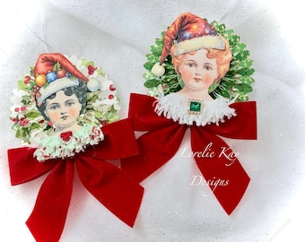 Elf Girl Ornaments Set Doll Christmas Ornaments or Package Decorations Lorelie Kay Original S1