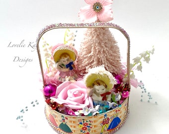Southern Belles Decoration Vintage Tin Sweet Romantic Home Decor Pink Roses Art Doll Lorelie Kay Original