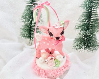 Retro Pink Deer Style Spun Cotton Christmas Winter Decoration Lorelie Kay Original