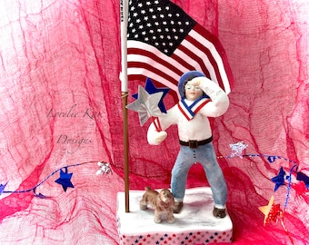 Grand Ol Flag America Spun Cotton Doll Patriotic Boy Lorelie Kay Original