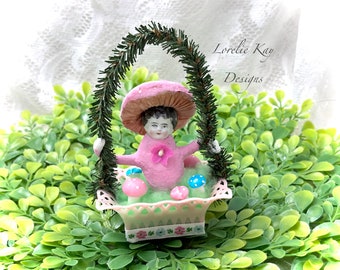 Spun Cotton Mushroom Girl Art Doll Ornament  Decoration China Head Doll Lorelie Kay Original