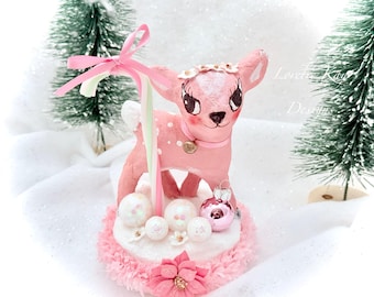 Retro Pink Deer Style Spun Cotton Christmas Winter Decoration Lorelie Kay Original