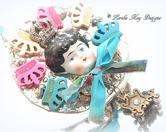 Queen of Everything Statement Necklace Wearable Art Doll Pendant OOAK Jewelry Lorelie Kay Original
