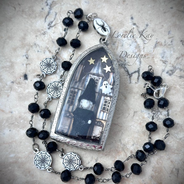 Charlotte's Haunted House Dollhouse Necklace  Frozen Charlotte Miniature Dollhouse Diorama  Lorelie Kay Designs Original