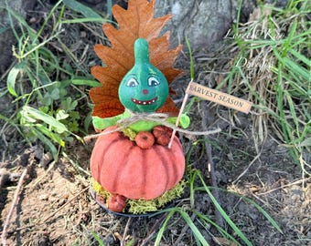 Harvest Time Gourd Man  Spun Cotton Figure Halloween Fall Decoration Lorelie Kay Original