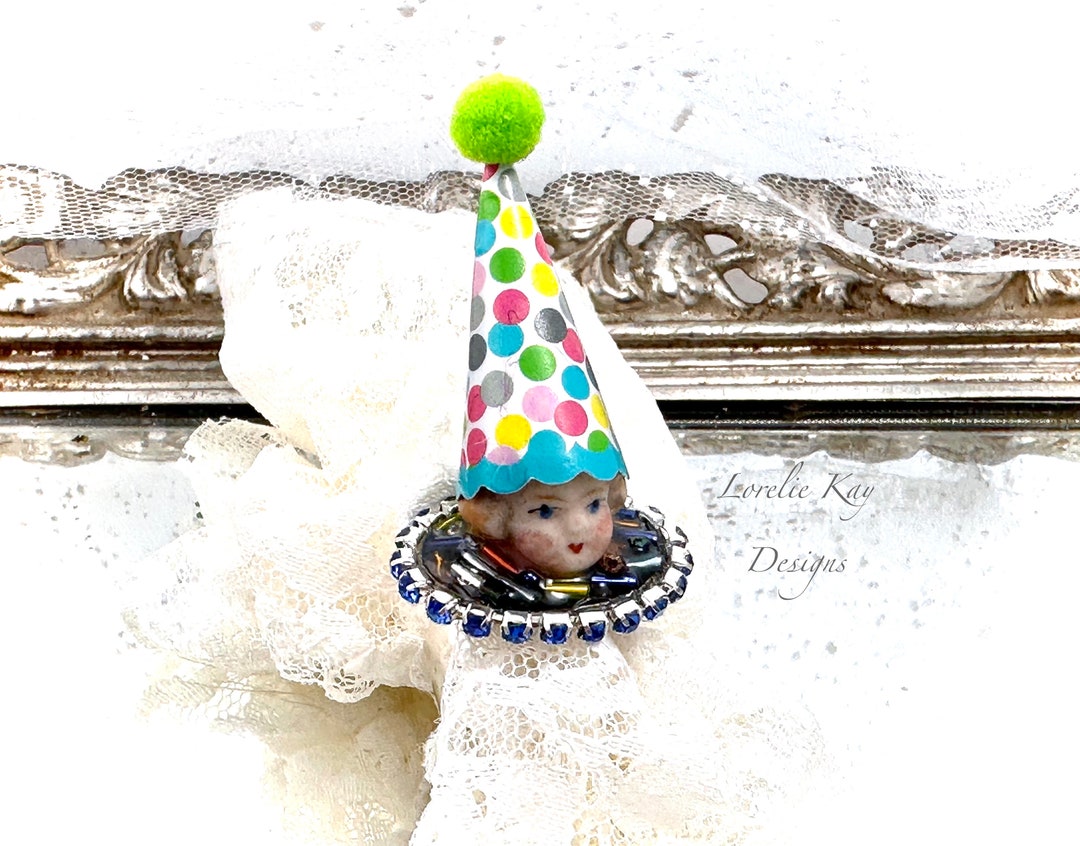 Send in the Clowns Doll Head Ring Colorful Tiny Statement Ring Lorelie