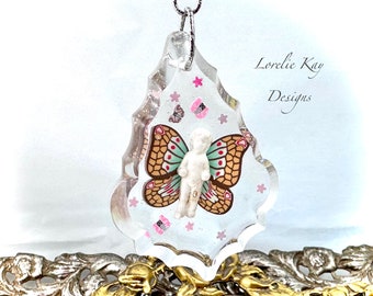 Frozen Charlotte Butterly Prism Necklace Tiny Doll In Cast Resin Pendant Lorelie Kay Original