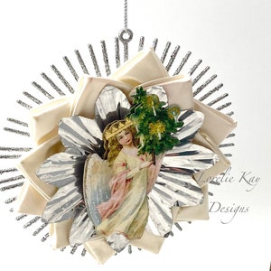 Large Victorian Inspired Angel Ornament Antique Look Victorian Christmas Ornament Assemblage Hanging Angel Art