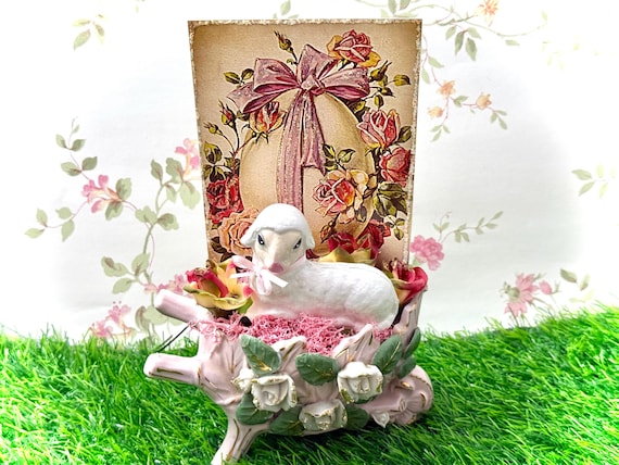 Osterlamm Dekoration Weißes Lamm Vintage inspirierte Chalkware Dekoration Lorelie Kay Original
