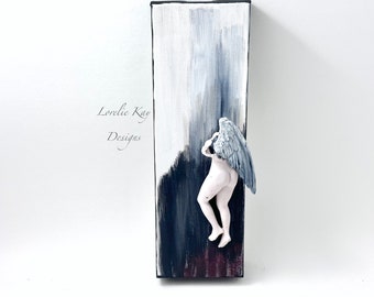 Fallen Angel Mixed Media Painting Acrylic On Canvas Nude Black & White Lorelie Kay Designs Original