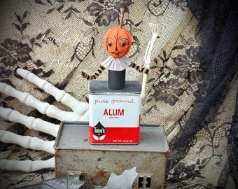 Spicy Pumpkin Alum Spice Tin Art Doll Figure Halloween Decoration Halloween Decor Lorelie Kay Original