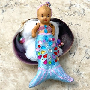 Blingy bebé sirena hilado algodón sirena arte muñeca OOAK miniatura sirena muñeca Lorelie Kay Original