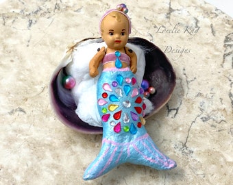 Blingy Baby Mermaid Spun Cotton Mermaid Art Doll OOAK Miniature Mermaid Doll Lorelie Kay Original