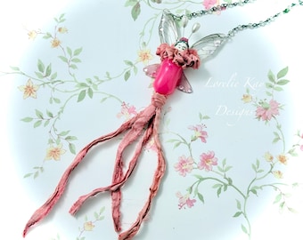 The Dragonfly Frozen Charlotte Necklace Pink Shabby Doll Pendant Lorelie Kay Original