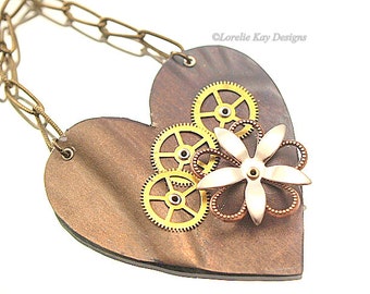 Steampunk Heart Necklace Metal Industrial Steampunk Riveted Metal Heart Pendant One of a Kind