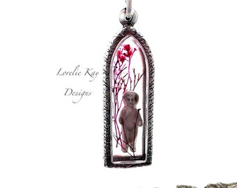 Wildflower Frozen Charlotte Necklace One-of-a-Kind Dome Amulet Pendant Lorelie Kay Original