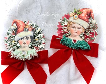 Elf Girl Ornaments Set Doll Christmas Ornaments or Package Decorations Lorelie Kay Original S2