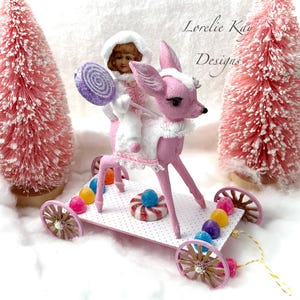 Candy Girl Spun Girl Deer Pull Toy Cart Art Rzeźba Lorelie Kay Oryginał
