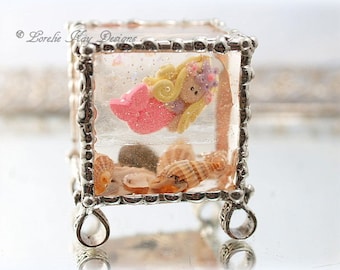 Mermaid Fish tank Soldered Resin Paperweight Beach Ocean Theme Desk Art Assemblage Art Assemblage Art Lorelie Kay Original