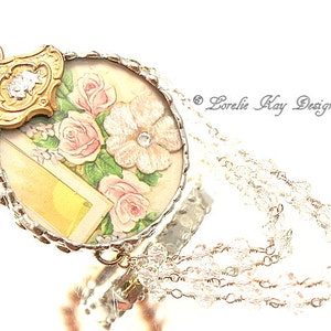 Rose Garden Soldered Necklace Mixed Media One-of-a-Kind Diorama Pendant
