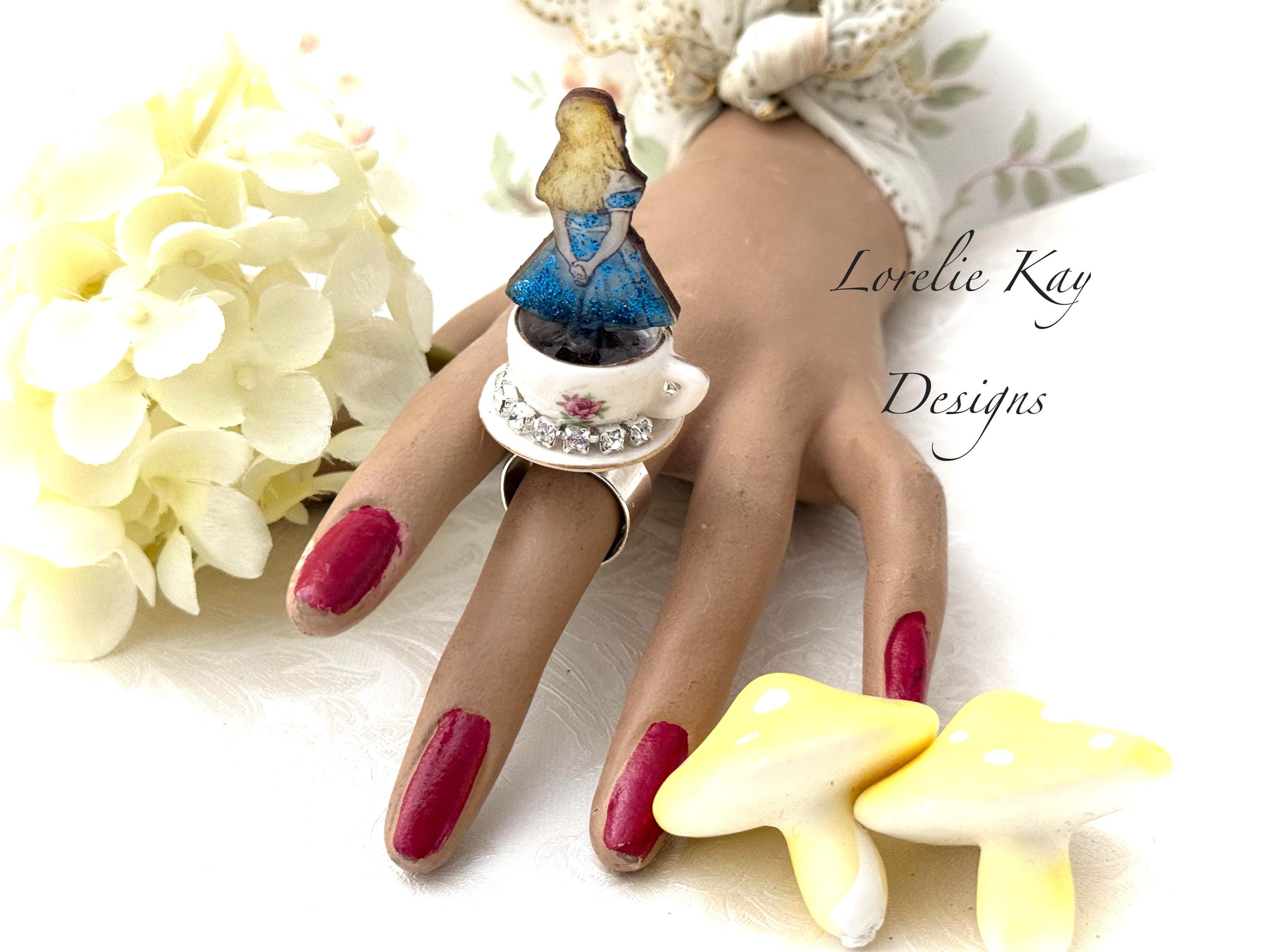 Alice in Wonderland Teacup Ring Cast Resin Tiny Alice Ring Lorelie