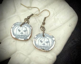 Black & White Pumpkin Earrings Broken China  Halloween Jewelry Lorelie Kay Original Set 3