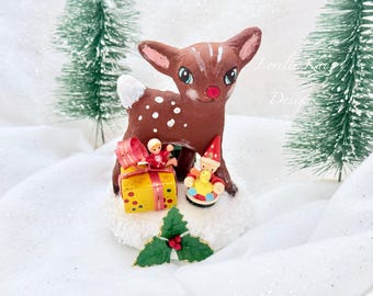 Retro Deer Spun Cotton Christmas Winter Decoration Lorelie Kay Original
